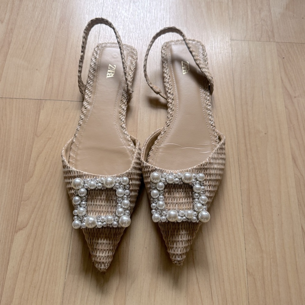 Zara embellished raffia slingback - size 40